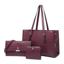 Custom carteras y bolsos de mujer Handbag 3 In 1 Set Tote Bag Pu Leather Crocodile Pattern Female Clutch Handbag