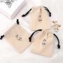 Custom Logo Printed Muslin Drawstring Comb Mirror Bag Organic Cotton Gift Jewelry Storage Pouch