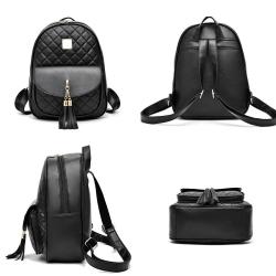 ZF300 PU Three Sets of Double Shoulder Backpack Female Korean Version of The Diamond Tassel College Style Fashion Shoulder Bag