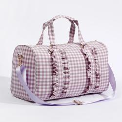 2021 Brand New Designer Large Capacity With Compartment Check Foldable Women Cotton Ruffle Duffel Bag
