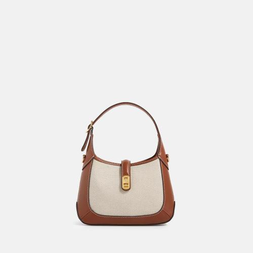 Warehouse Customized High Quality Pu Leather And Canvas Handbag  Luxury Vintage Crossbody Bag For Ladies