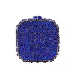 Blue Super Mini Size Women Crystal Square Box Clutch Evening Bags Wedding Rhinestone Handbag Purse