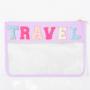 Keymay Bag Stock Embroidered Chenille Sequin Patch Waterproof Zipper Clear Pouch Transparent PVC Gift Snacks Makeup Cosmetic Bag