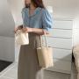 Wholesalers Summer Japanese Small PU Leather Soft Handbag Large Capacity Daily Bucket Bag For Women