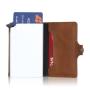 Factory wholesale leather pop up wallet rfid metal card holder aluminum metal wallet