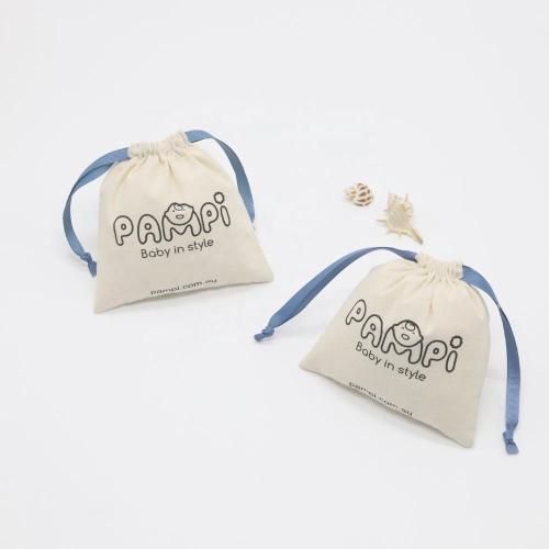 Custom Logo Printed Organic Cotton Drawstring Gift Storage Bag Natural Muslin cotton Dust Jewelry Packaging Pouch