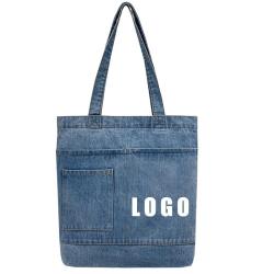 Women's Denim Tote Bag Custom Logo Designer Shoulder Shopping Canvas Bag