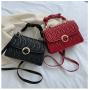 2023 Pleated Women's Bag Texture Pu Diamond Lattice Embroidered Thread Pearl Handbag Solid Color Single Shoulder Messenger Bag
