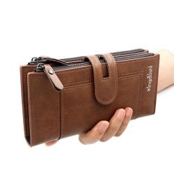 New Arrival Retro Zipper Pu Leather Long Wallet Multifunction Solid Color Coin Purse Magnetic Buckle Clutch For Women