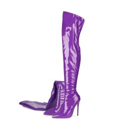 Stivali Donna Women Jelly Patent Leather Pointy Toe Stiletto Heel Over The Knee Boots Elegant Winter Thigh High Boots For Ladies