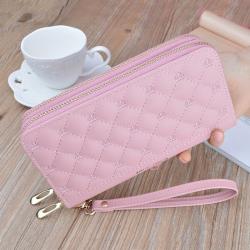 ZR810 Women's Wallet Long Handbag PU Double-layer Zipper Coins Wallet Purse Stylish Contrast Color Mobile Phone Bag Card Holder