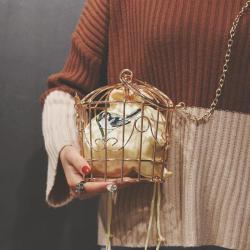 Custom unique design 2024 round ring bucket bag Fashion Embroidery Metal Iron Ring Birdcage Handbag Shoulder Metal Crossbody Bag