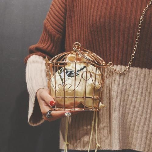 Custom unique design 2024 round ring bucket bag Fashion Embroidery Metal Iron Ring Birdcage Handbag Shoulder Metal Crossbody Bag