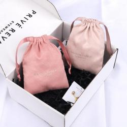 Hot Stamping Suede Packaging Pouch Ping Beige Small Drawstring Gift Velvet Earring Necklace Bracelet Suede Jewelry Bag