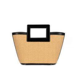 2023 new design Straw Basket Bag Woven Tote Bag for Summer Beach PU Leather Strap Raffia Handbag for Women