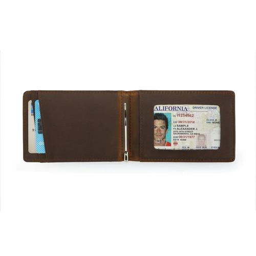 Slim Minimalist Mens Leather Wallet RFID Blocking Leather Metal Money Clip Card Holder Wallet