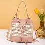 New Candy-Color Drawstring Bucket Bag Portable Fashionable Straw Shoulder Bag Diagonal Design Lady Style Bag-Wholesale