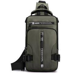 HR065 Men's New With USB Charge Nylon Chest Bag Fashion Casual Shoulder Crossbody Bag Waterproof Space Cloth Outdoor Backpack