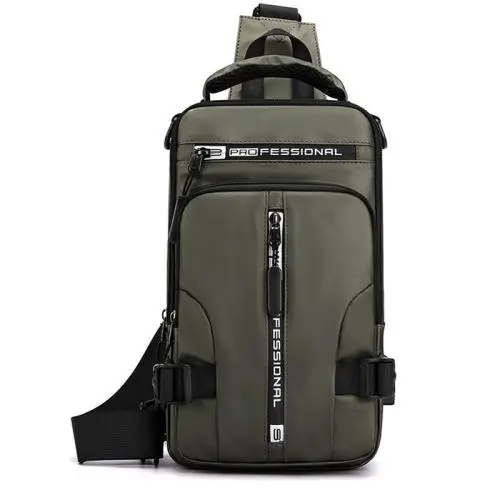 HR065 Men's New With USB Charge Nylon Chest Bag Fashion Casual Shoulder Crossbody Bag Waterproof Space Cloth Outdoor Backpack