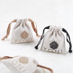 Luxury Branded Herringbone Cotton Drawstring Gift Bag Custom Logo Drawstring Herringbone Cotton Jewelry Pouch