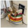 2024 Rainbow Colorful Stripe Straw Bag Summer Beach Eco Friendly Handmade Woven Raffia Tote Bag Designer Wallet Bags