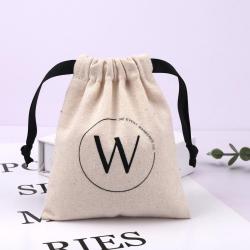 Custom Logo Printed Small Cotton Canvas Cosmetic Gift Packaging Bag Natural Drawstring Dust Jewelry Pouch