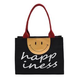 2024 New Design College Student Shoulder Bag Leisure Smiling Face Letter Print Large Capacity Canvas Tote Bag