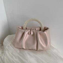 Custom design New Arrival Mini Solid Color Small Cloud Bag Pearl handle Portable Hand Bag Luxury Fashion HandBag For Ladies