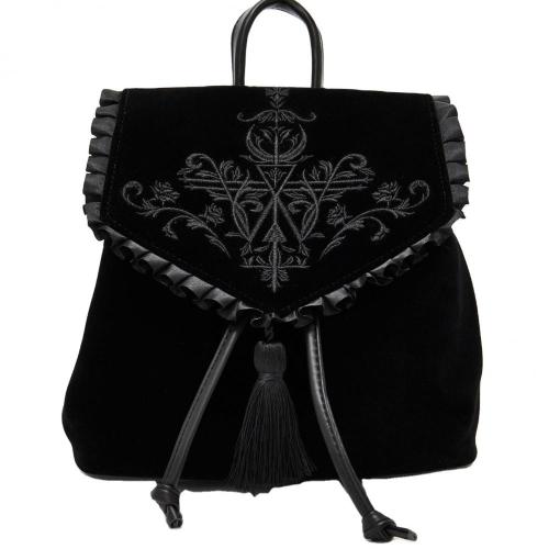 Hot Sale dark style velvet embroidery backpack custom punk drawstring tassel Backpack