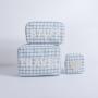 Keymay Custom Pearl Letter High Quality Travel Tweed Organizer Cosmetic Bag Plaid Storage Toiletry Checkered Makeup Bag