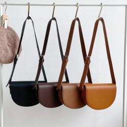 2024 Female Solid Color Saddle Design One-shoulder Crossbody Bag Fashion Trend Semicircle Pu Bag Clamshell  Saddle Bag