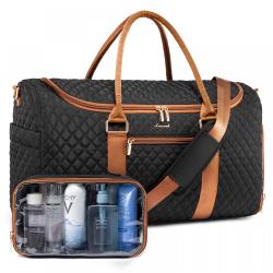 LOVEVOOK fashion 2pcs/set quilted carry on travel duffle bag with transparent toiletry pouch luggage travel duffel bag for women