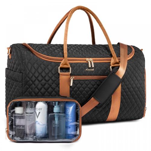 LOVEVOOK fashion 2pcs/set quilted carry on travel duffle bag with transparent toiletry pouch luggage travel duffel bag for women