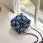 New Cross-Slung Chain Bag Fashion Chessboard Plaid Mini Denim Box Sling Shoulder Bag Small Square Crossbody Bag
