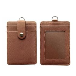 Business Leather Lanyard Card Holder Custom Saffiano Leather ID Card Holder Badge Holders for Men Women
