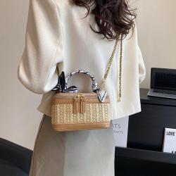 2024 Factory wholesale Box Handbags Young Lady Summer Straw Beach Box bags With Scarf Lady fashion design purses For Ladies