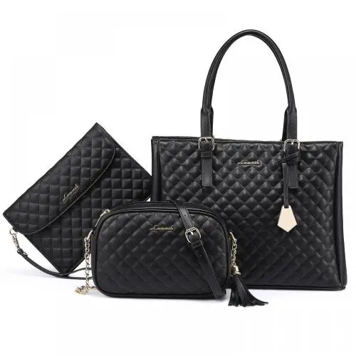 LOVEVOOK 2023 Quilted Vegan Leather Crossbody Tote Hand Bags with Tassel for Ladies 3in1 Large Women's Purses and Handbags