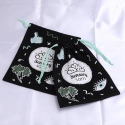 Custom Full Printed Black Canvas Fabric Gift Pouch Drawstring Organic Books Toys Packing Dust Cotton Bag