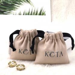 Custom Logo Printed Mini Cotton Twill Ring Earring Storage Bag Recycled Drawstring Cotton Necklace Jewelry Pouch
