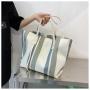 Gelory Korean Version Simple Stripes Large Capacity Ladies Shoulder Handbags Canvas Striped Zipper Tote Bag Women