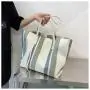 Gelory Korean Version Simple Stripes Large Capacity Ladies Shoulder Handbags Canvas Striped Zipper Tote Bag Women