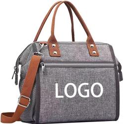 Custom Design Printed Gray Dual Deck Insulated Thermal Lunch Bag Multi functional Outdoor Soft Shoulder Cooler Bag