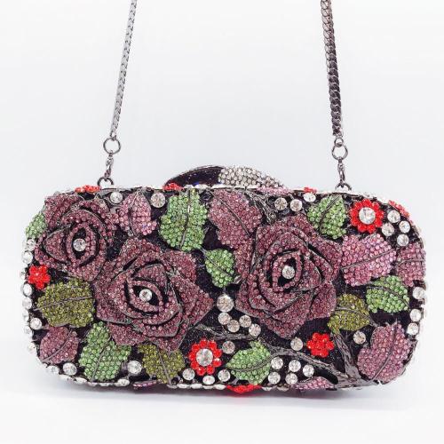 Multicolour rhinestone purse wedding party bridal elegant clutch bags hollow metal crystal flower evening bags luxury