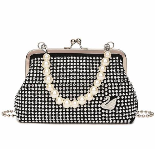 KBW352 New Clip Mouth Pearl Dinner Women Diamond Bag Fashion Texture Handheld Crossbody Swan Shoulder Ladies Bag