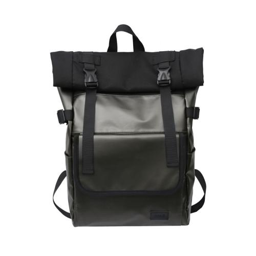 Fashion trend Roll Top Anti Theft Laptop Backpack men's backpack large capacity PU leather college student schoolbag travel bag