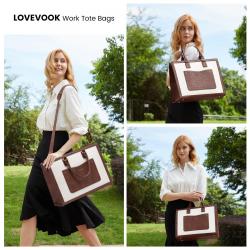 LOVEVOOK 2pcs/set Wholesale 15.6 In Laptop Tote Work Bag PU Leather Vintage Briefcase Large Laptop Bag for Women