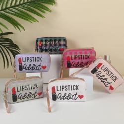 Gelory High Quality Creative Graffiti Lipstick Letter Printing Ladies Cosmetic Bag Pu Clutch Makeup Pouch Bag