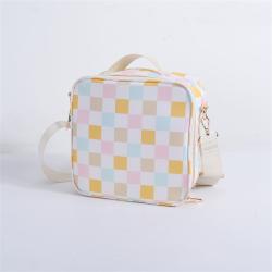 Keymay Custom Print Pattern Cherecked Waterproof Nylon Children School Kids Lunch Box Picnic Cooler Bag Insulated Lunch Bag