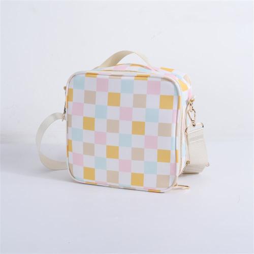 Keymay Custom Print Pattern Cherecked Waterproof Nylon Children School Kids Lunch Box Picnic Cooler Bag Insulated Lunch Bag
