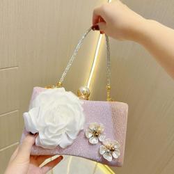 Niche Ladies party pearls flower clutch bag purses women's dress clutch bag evening bags with chain dinner clutch handbags
